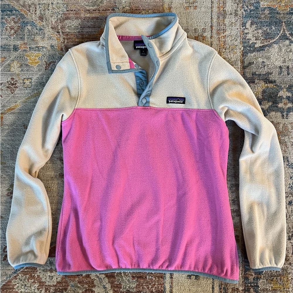 Patagonia Pink and Beige Fleece Pullover Women’s Snap Pullover Size Small